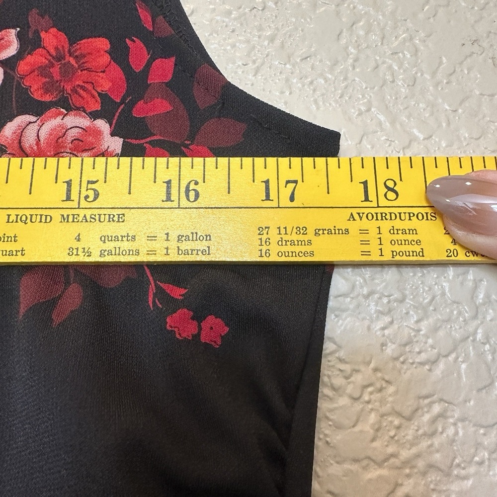 90s Y2k Black Bodycon Dress Red Roses Rouched Sides Teeze Me USA Medium - Picture 4 of 6